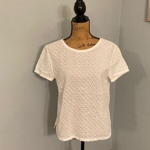 LOFT Ivory Eyelet Short Sleeve Tee